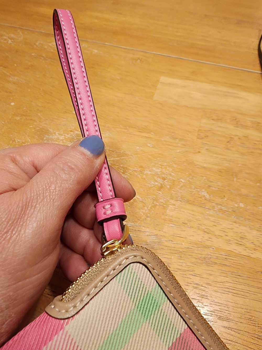 Coach Pink & Mint Plaid Wristlet Wallet - Picture 4 of 13